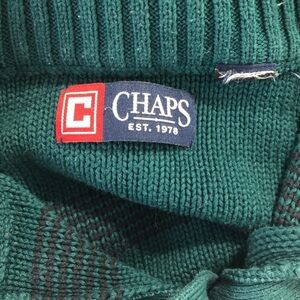 Chaps green sweater striped high neck SZ  L